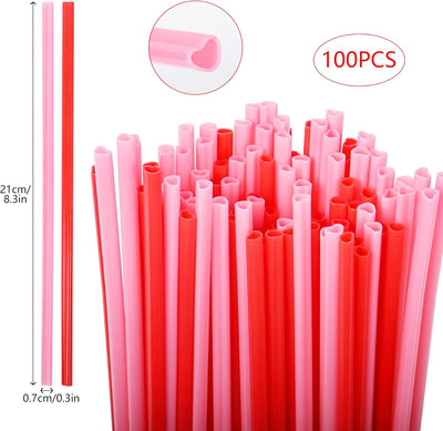 100 popotes en forma de corazón reutilizables rosa y rojo para fiesta