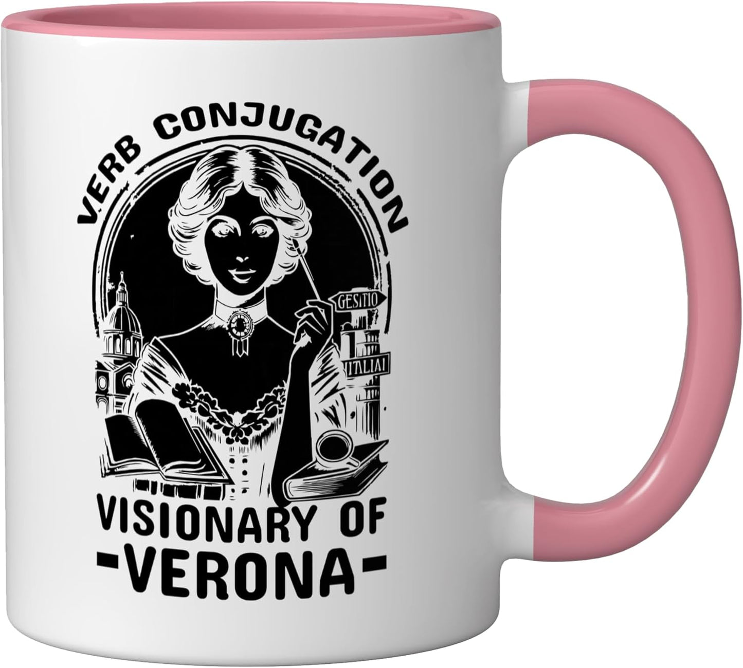 Taza Cerámica Aprender Italiano Rosa/Blanca