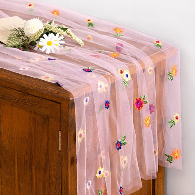 Bordado rosa margarita primavera Pascua floral flores silvestres para caminos de mesa boda fiesta