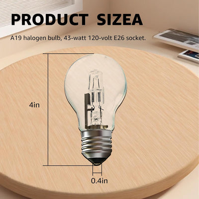 Bombilla halógena A19 43W 120V transparente set 4 repuesto mesa