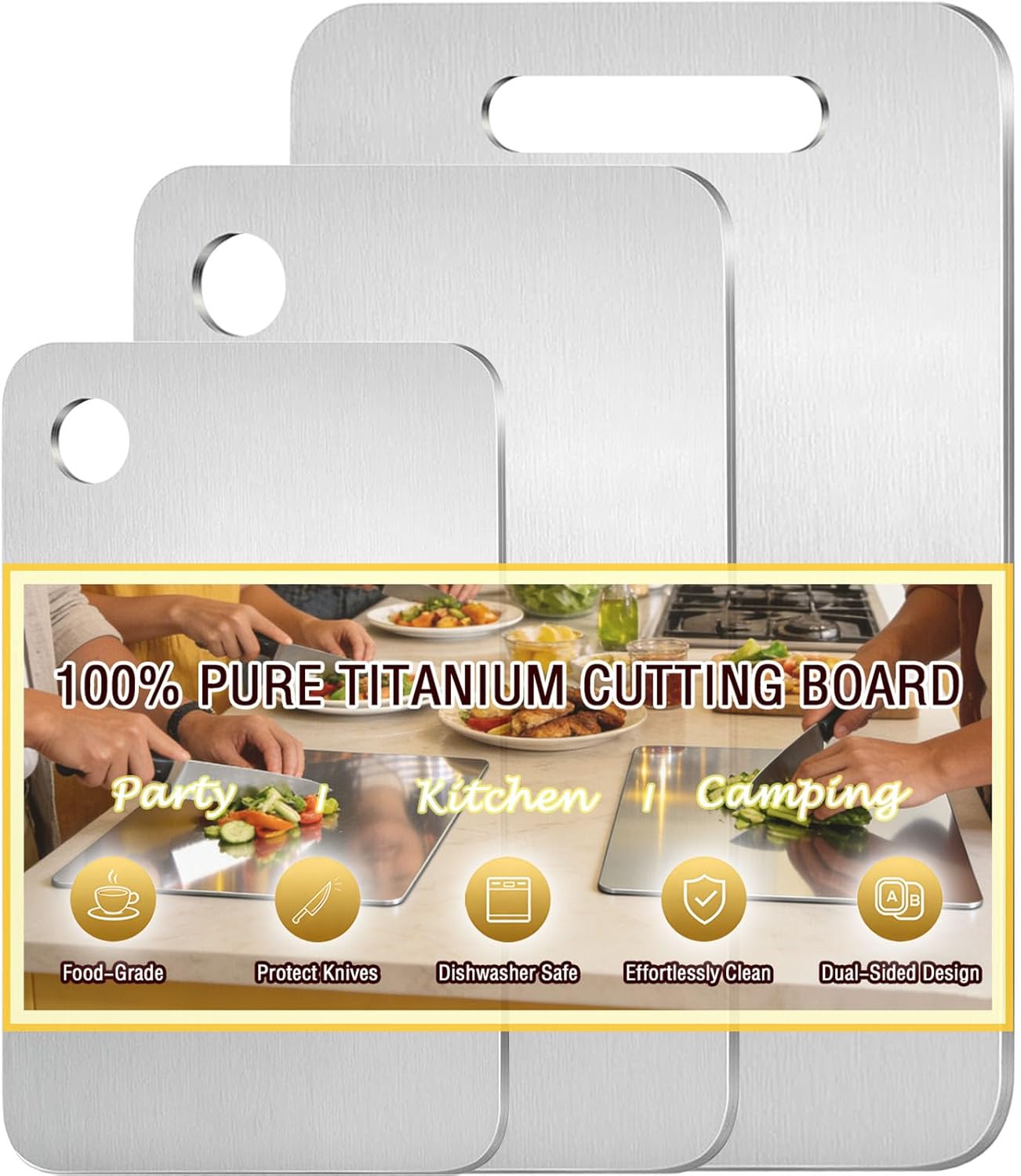 Set 3 Tablas Cortar Titanio Puro Grado Alimenticio