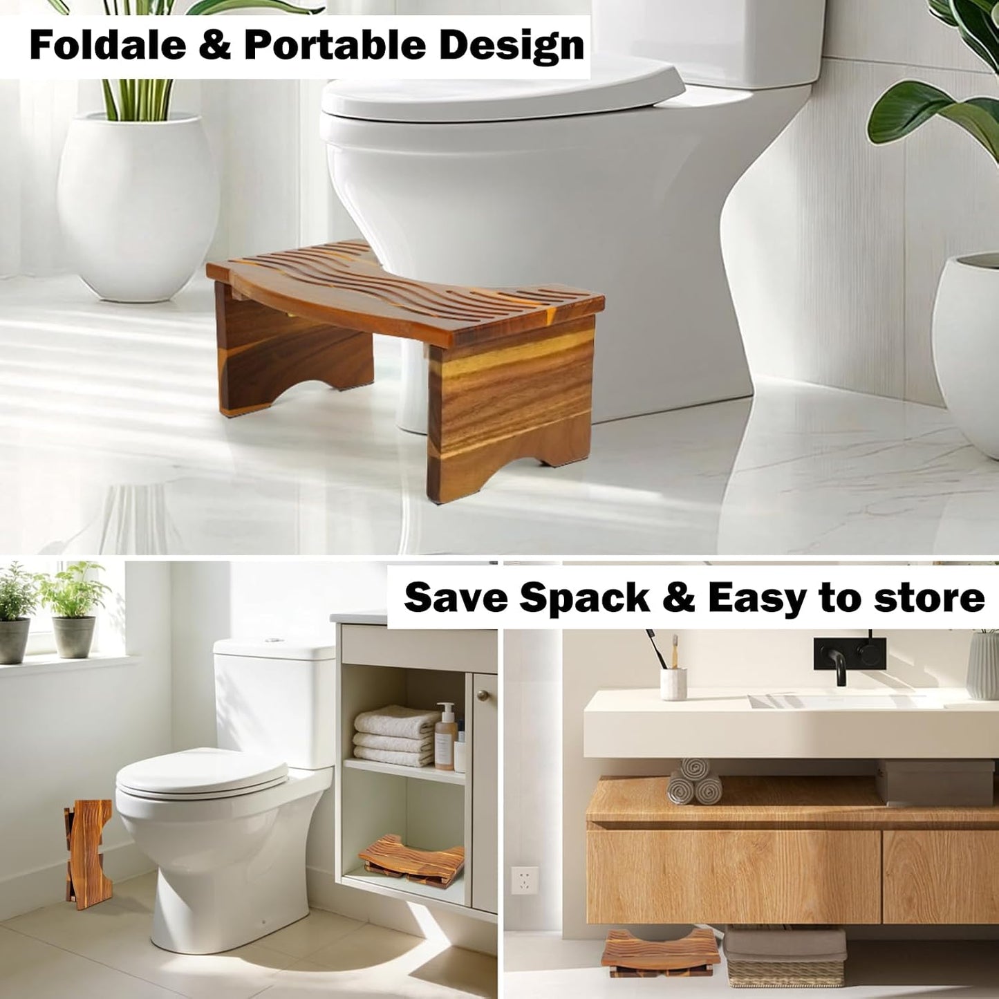 Taburete inodoro plegable madera acacia 7pulg adultos