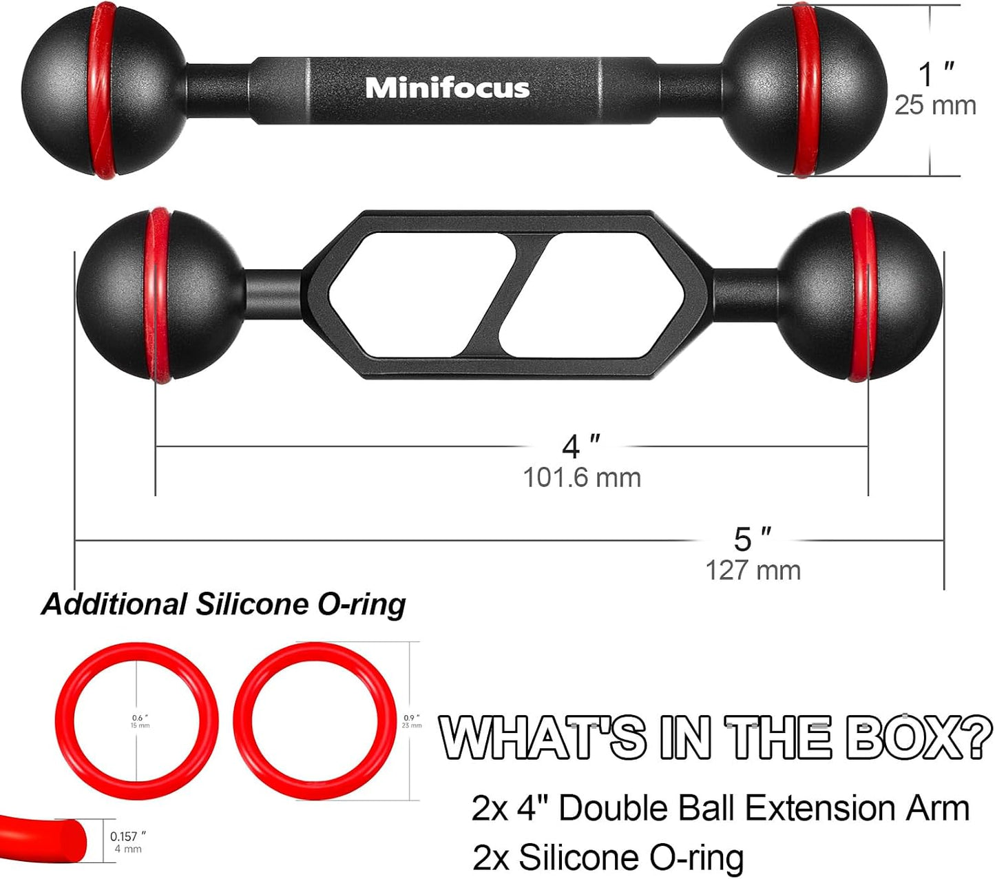 Brazo extensión aluminio doble bola 4pulg conector subacuático