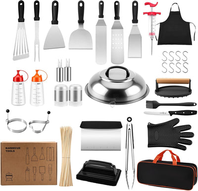 Kit 134 Pzas Accesorios Parrilla Inox Espátula Pinzas Prensa