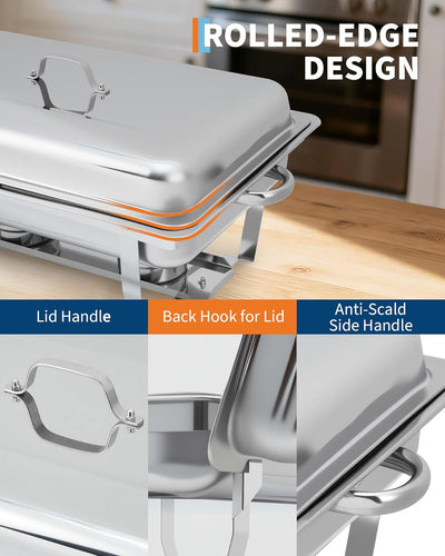 Set 4 Chafer Acero Inox Rectangular 8qt con 6 Charolas