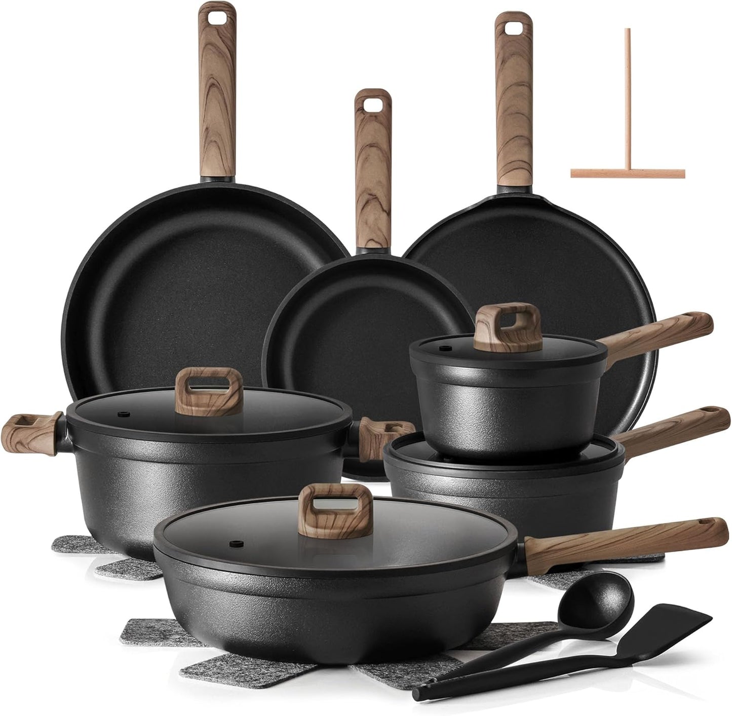 Set 20 Ollas Sartenes Antiadherente Titanio Negro Comp Inducción