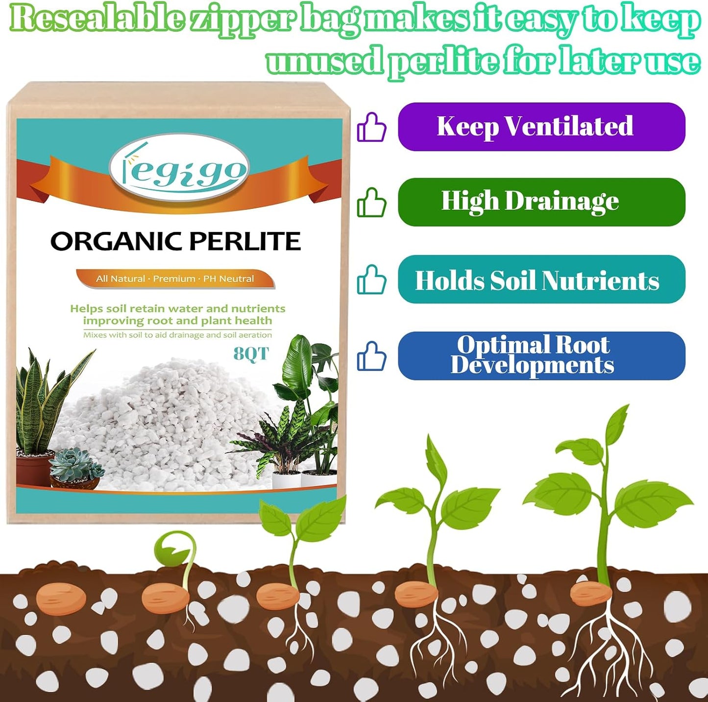 Perlita hortícola orgánica 8qt para plantas interior