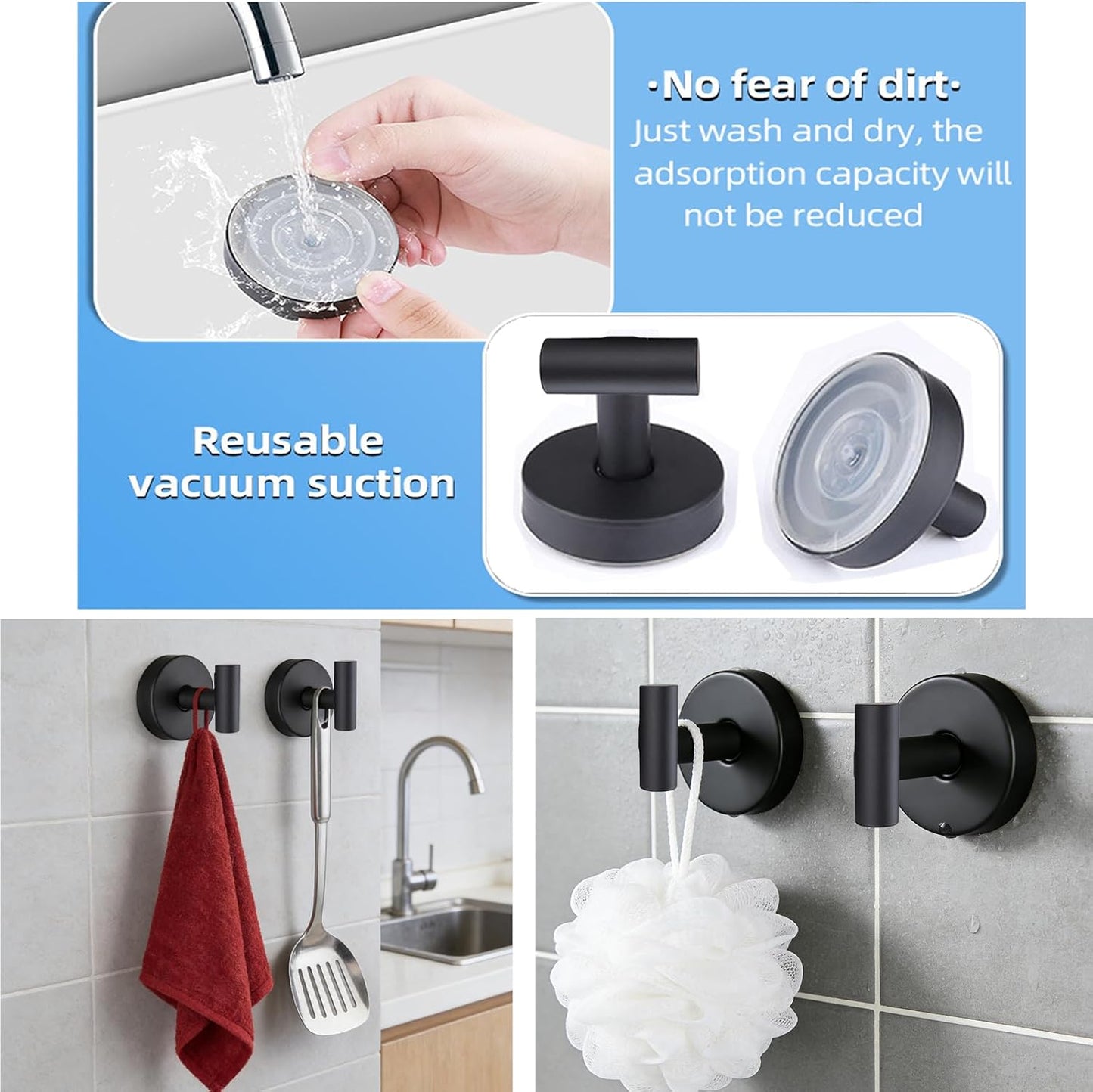 Ganchos ducha ventosa impermeables reutilizables