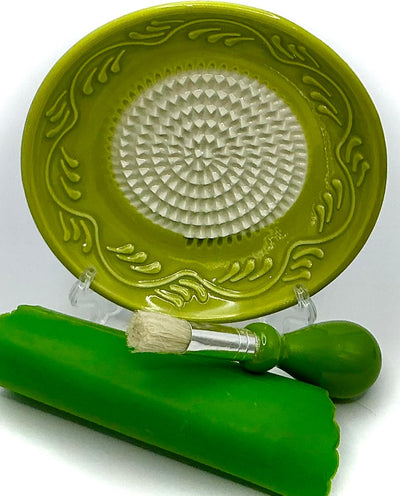 Juego 4 Platos Rallador Cerámica Todo en Uno Borde Floral Verde