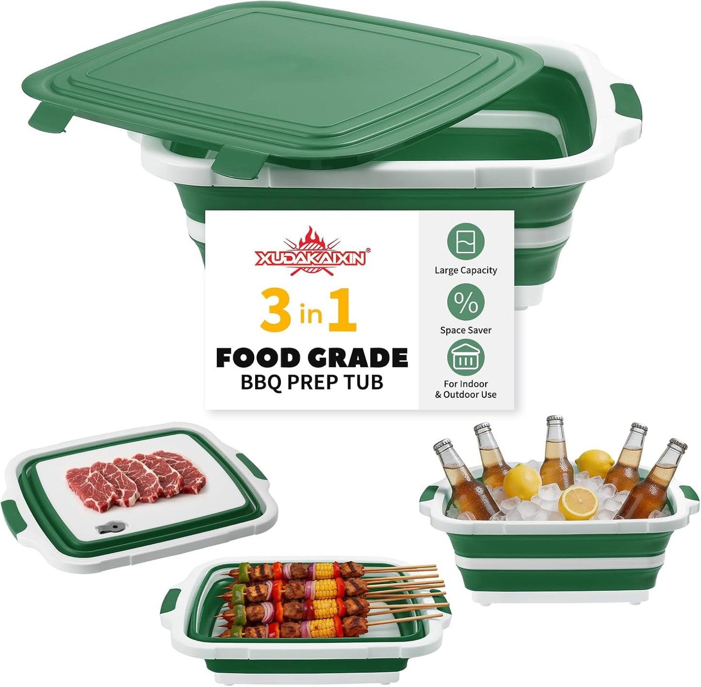 Tina plegable para barbacoa con tabla de cortar