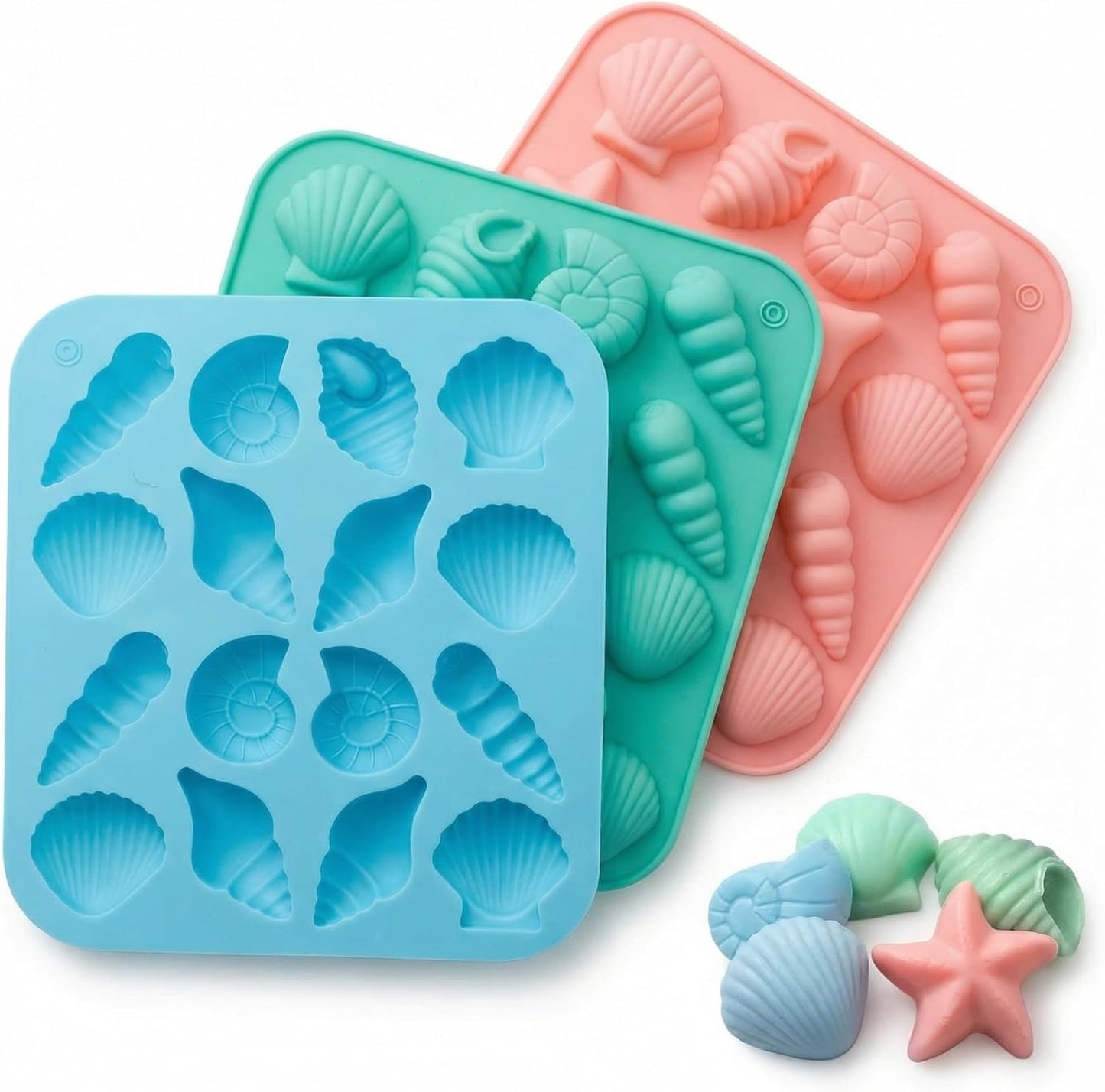 Paquete de 3 moldes de silicona con diseño de conchas marinas