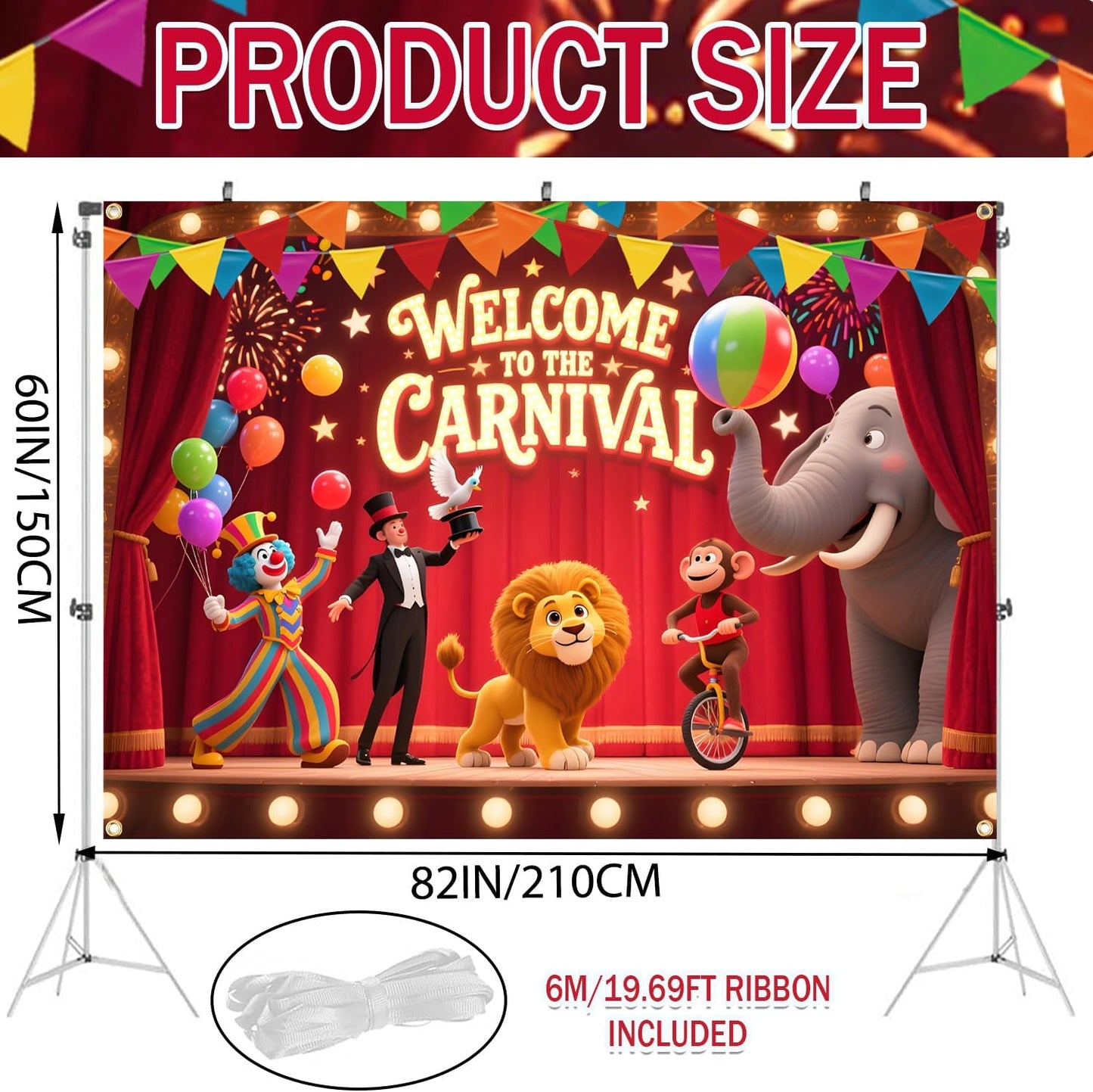 Telón carnaval 82x60pulg doble costura con cinta 19.69ft