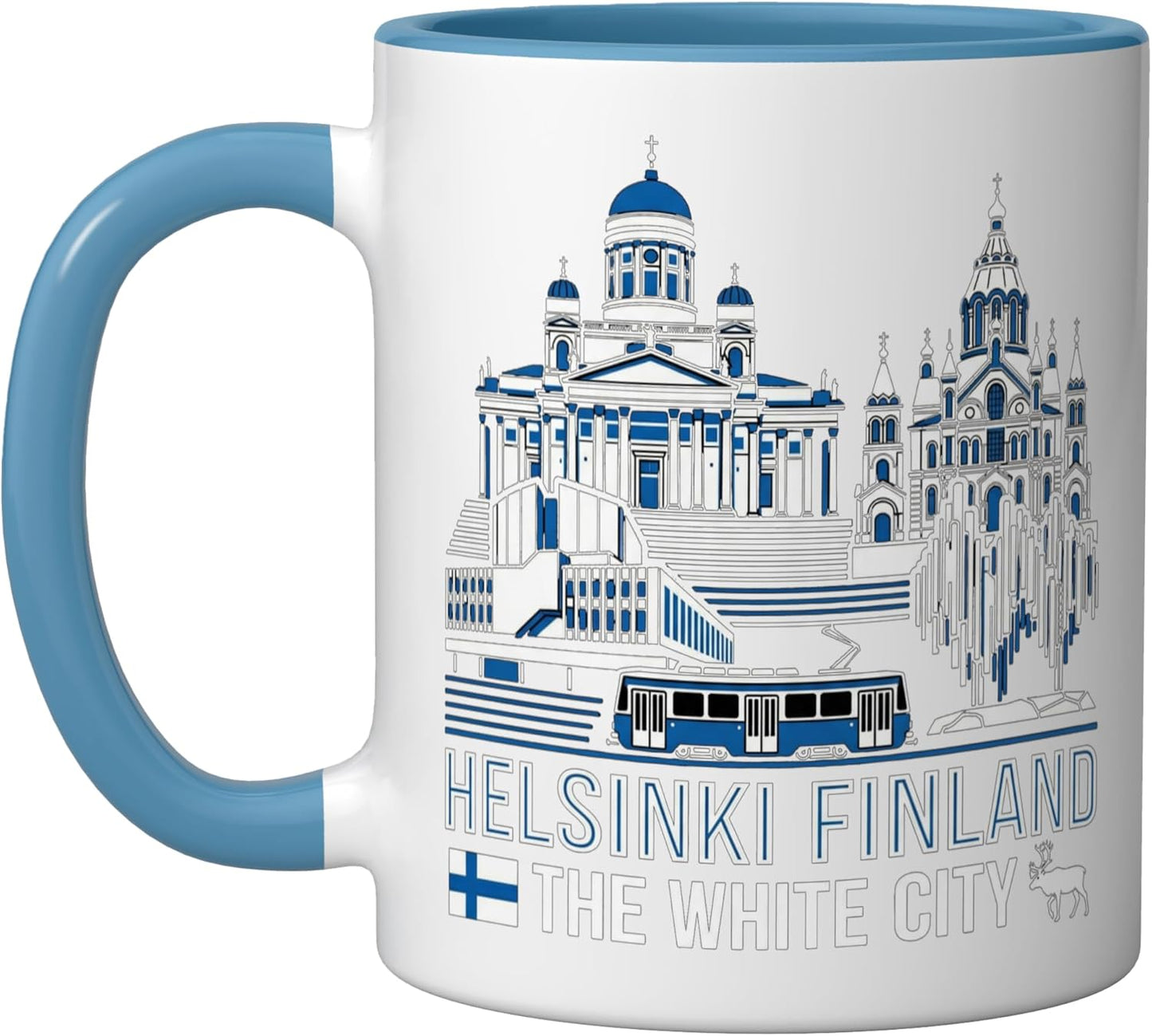 Taza cerámica Helsinki Finlandia regalo souvenir azul/blanco