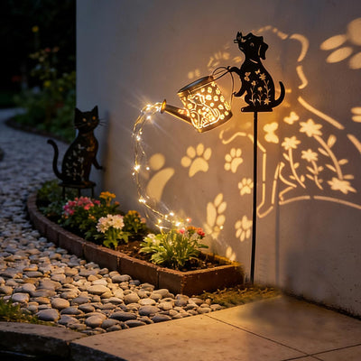 Regadera solar con estatua perro metal para jardín