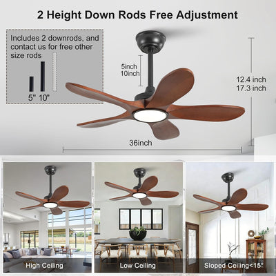 Ventilador techo madera 36pulg luces control remoto negro moderno