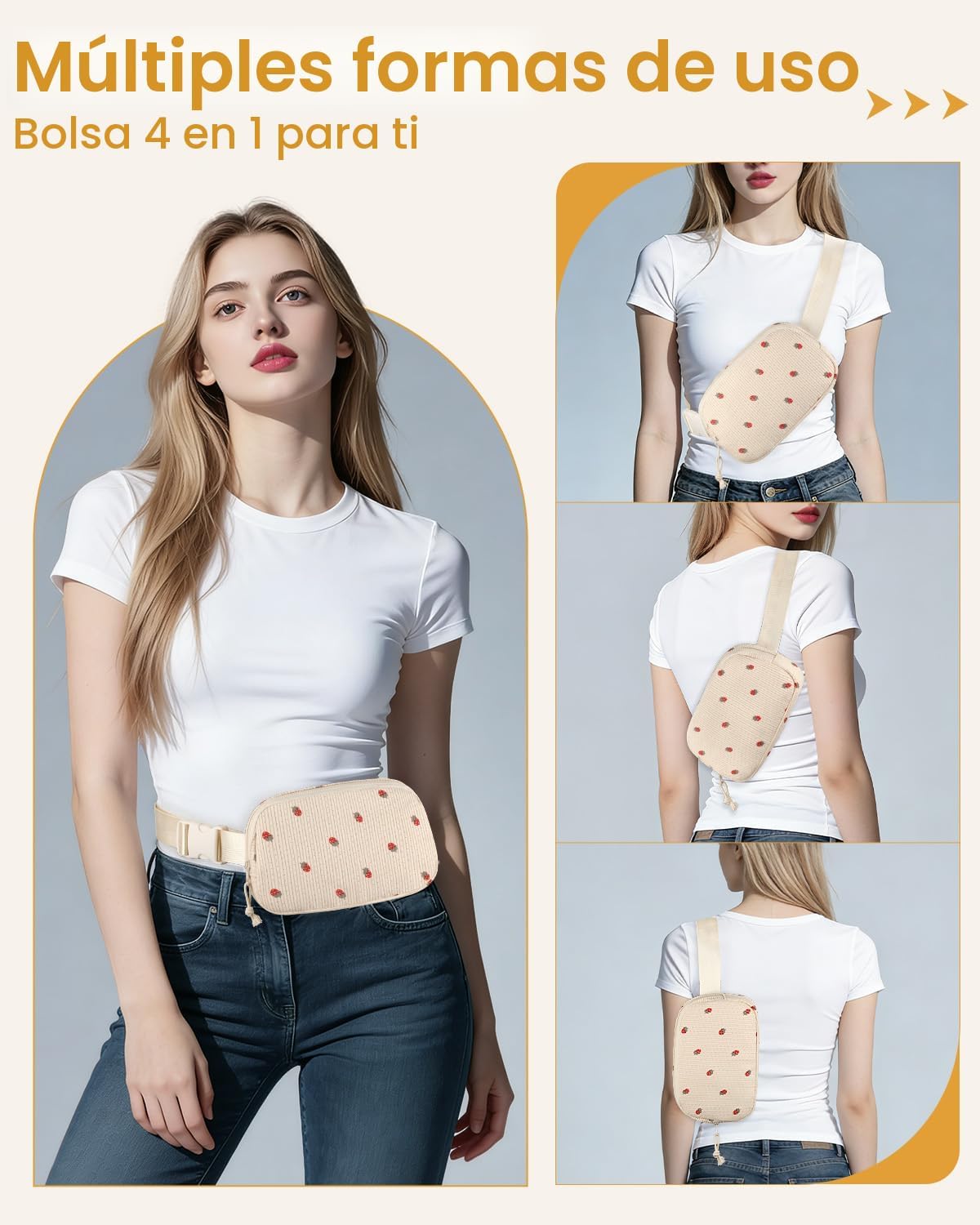Bolso cinturón de cuero corduroy para mujer color beige