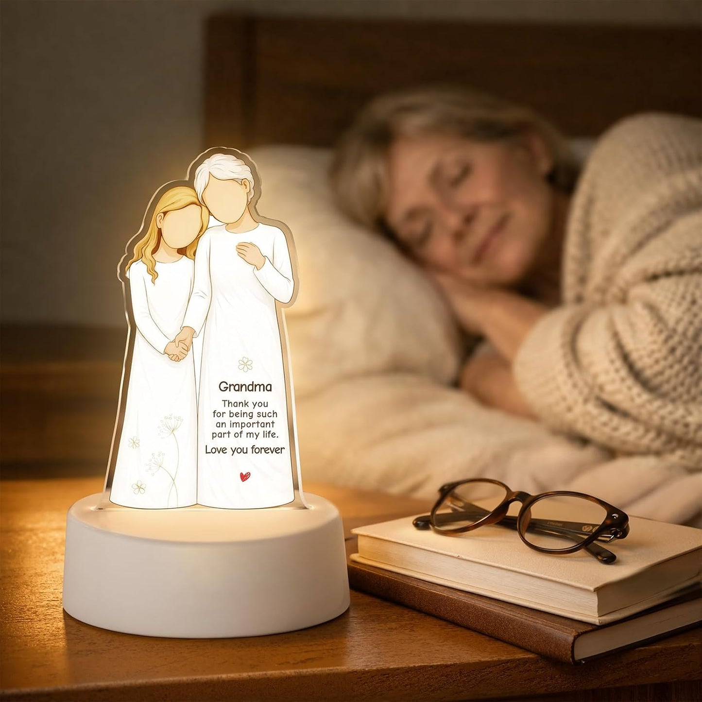 Luz Nocturna LED Acrílica 3 Colores para Abuela