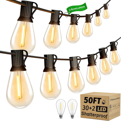Guirnalda luces exteriores 50ft 32 bombillas IP65 LED blanco