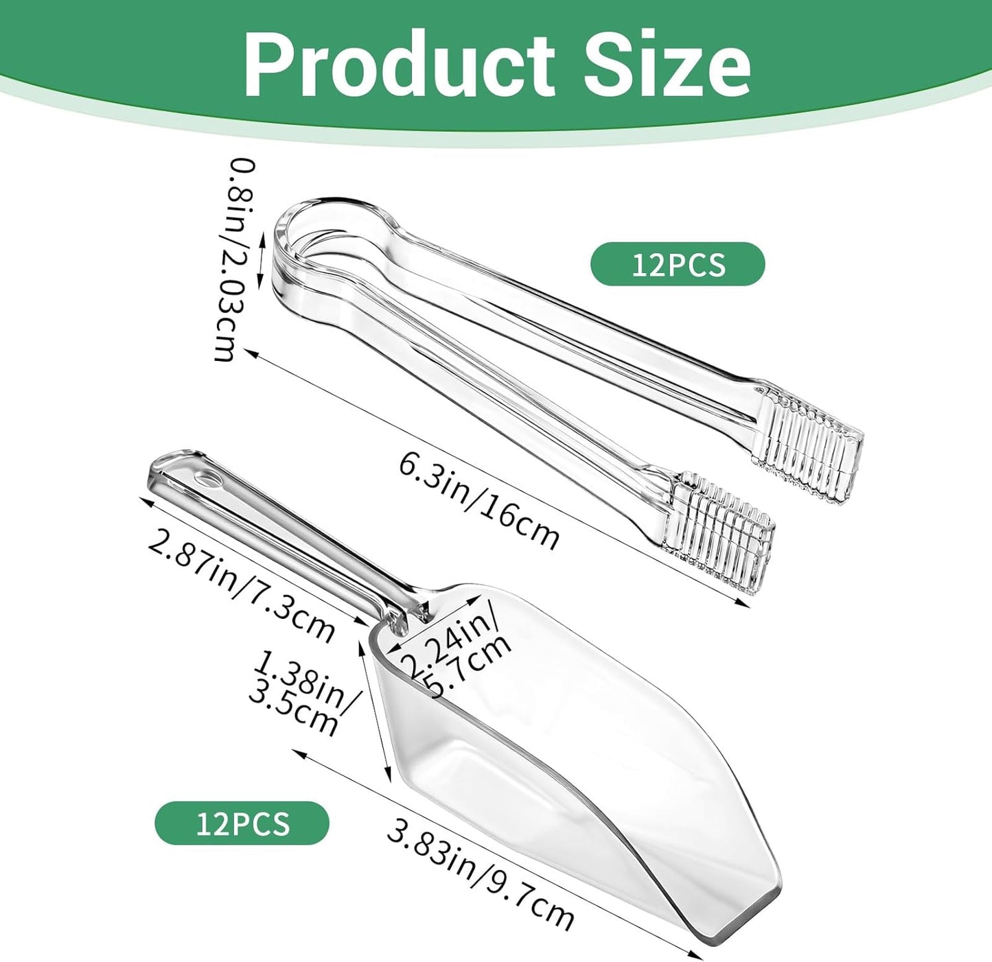 24 cucharas y pinzas de plástico para hielo servir y cocina mini transparente para dulces postres bufé café