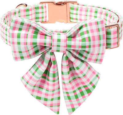 Collar perro cuadros rosa cereza verde corbatín marinero ajustable
