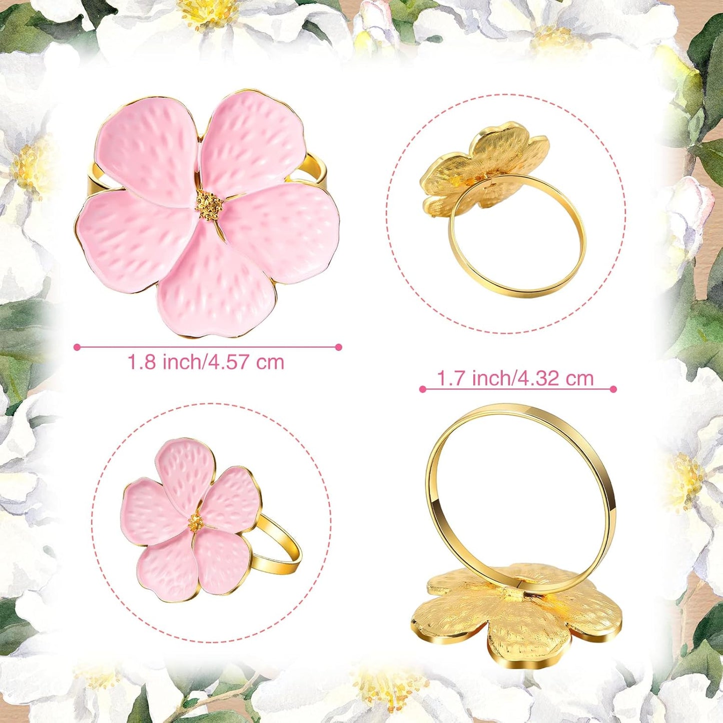Set 100 servilleteros florales rosadas hebilla dorada