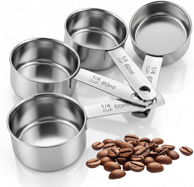 4 Tazas Medidoras 1/4 Taza Cuchara Acero Inox 2.0oz