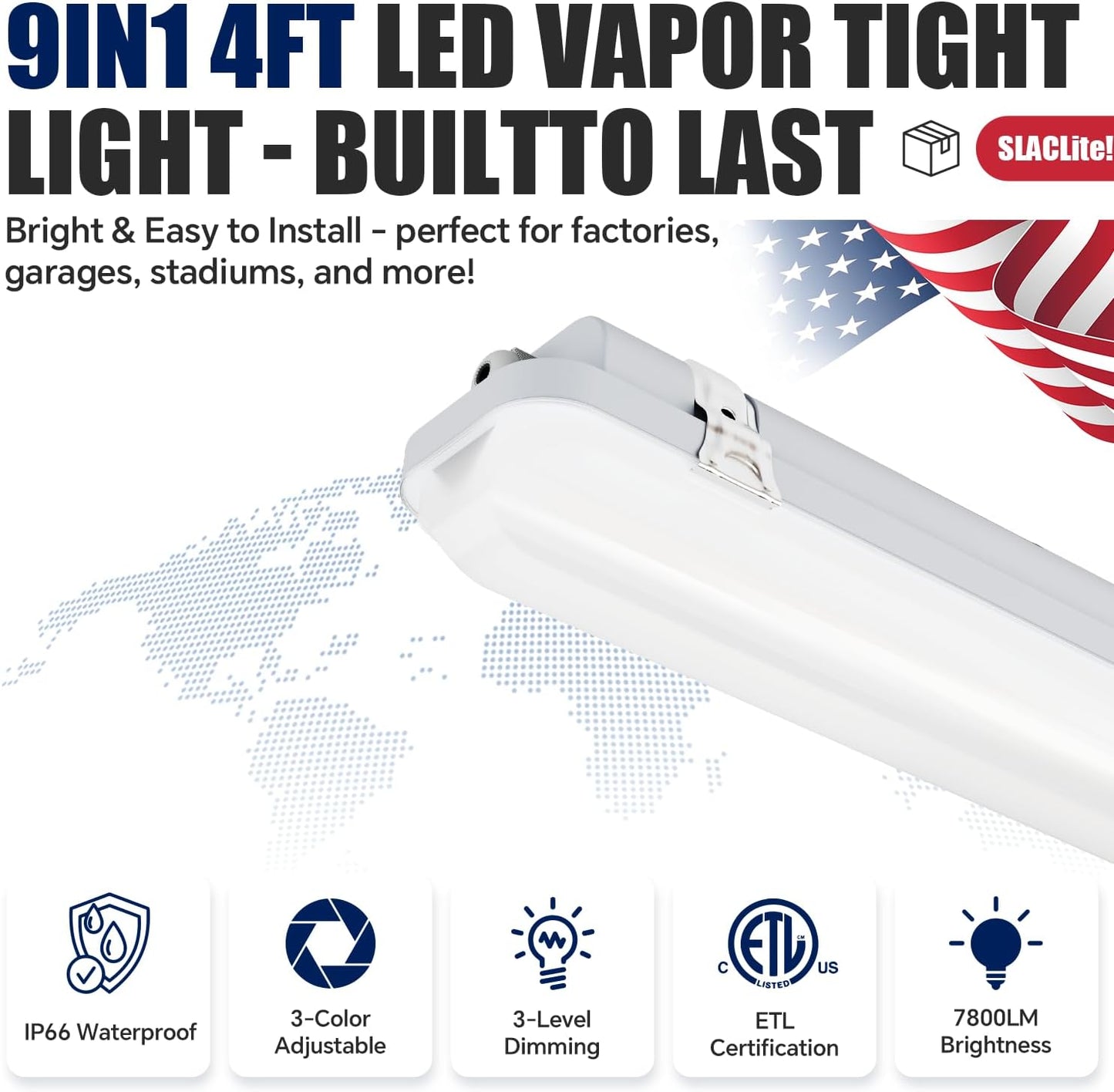 Lámpara LED 60W 4000K vaporproof para lavado coches garage