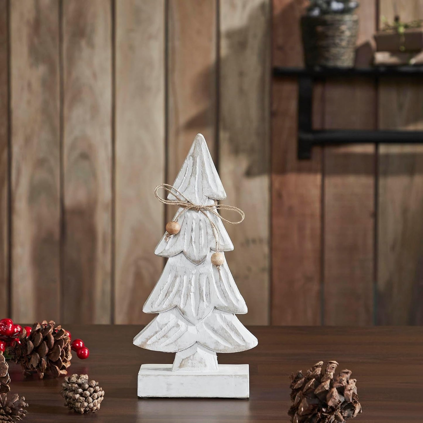 Árbol nevado madera blanca 10.25x4.75x2.25