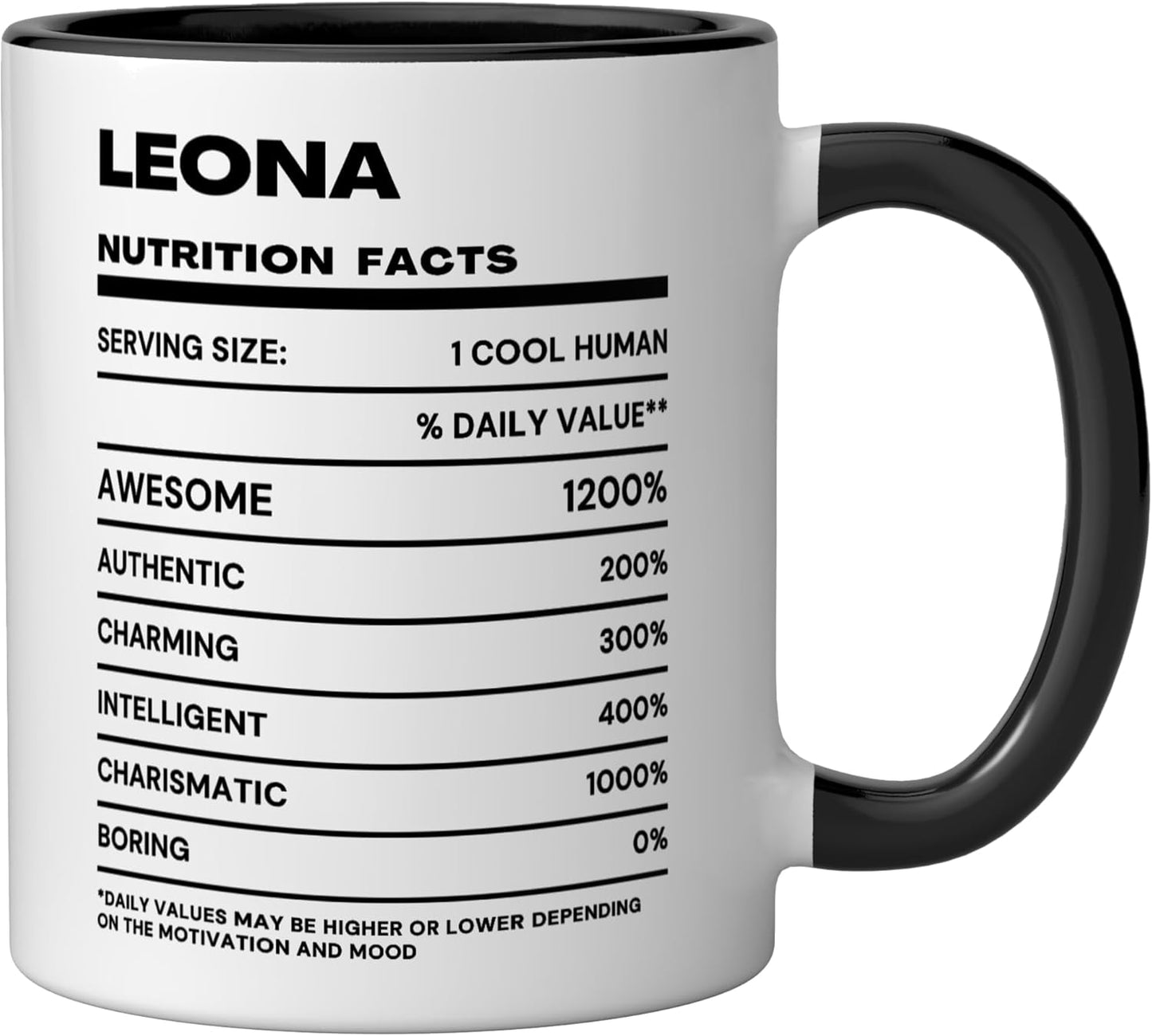 Taza Cerámica Leona Nutrition Datos Negra/Blanca