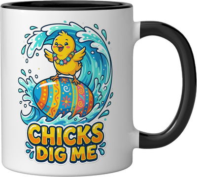 Taza de cerámica para Pascua Chicks Dig Me Funny Negro/Blanco