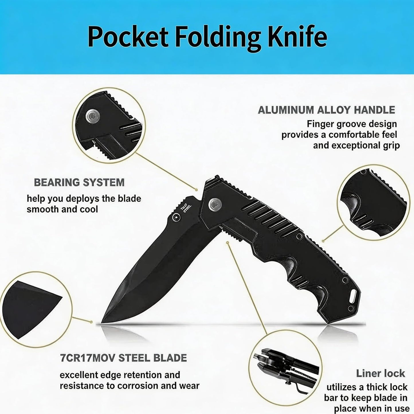 Cuchillo plegable bolsillo con clip táctico EDC camping