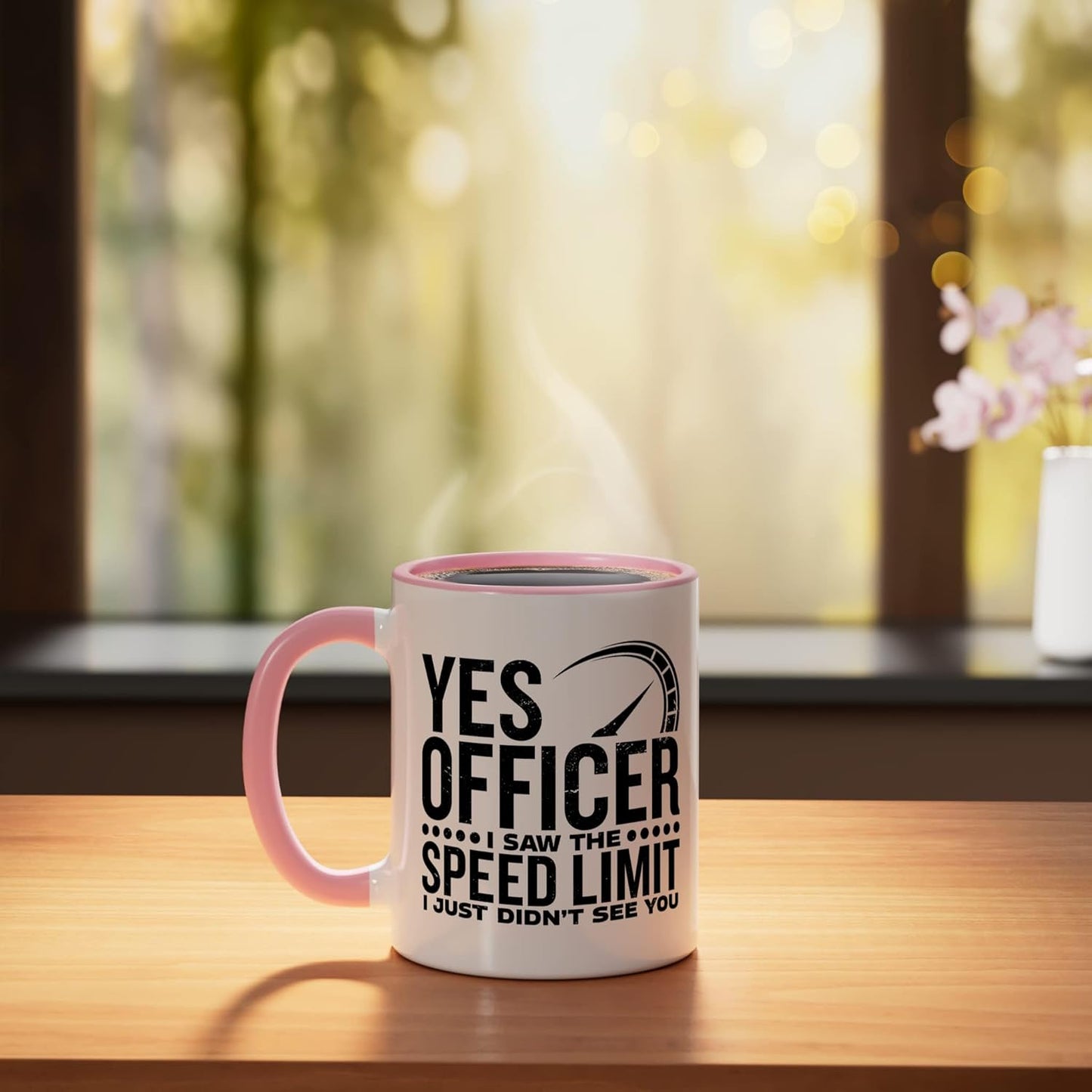 Taza Cerámica Rosa/Blanca con Diseño Policial