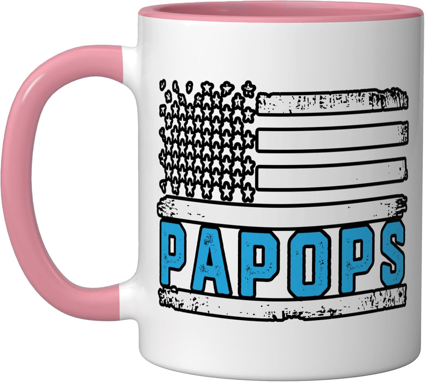 Taza Cerámica Bandera Americana Vintage Rosa Blanco