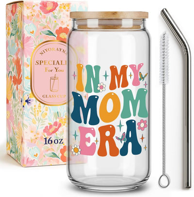 Taza de cristal con tapa y popote para mamá regalo dia de la madre