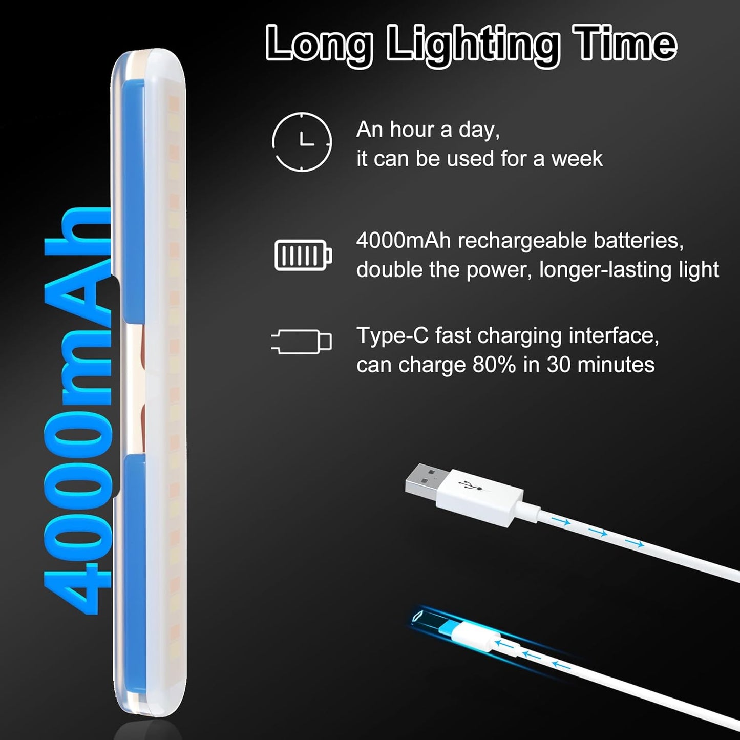 Luz tocador inalámbrica recargable LED ajustable negro