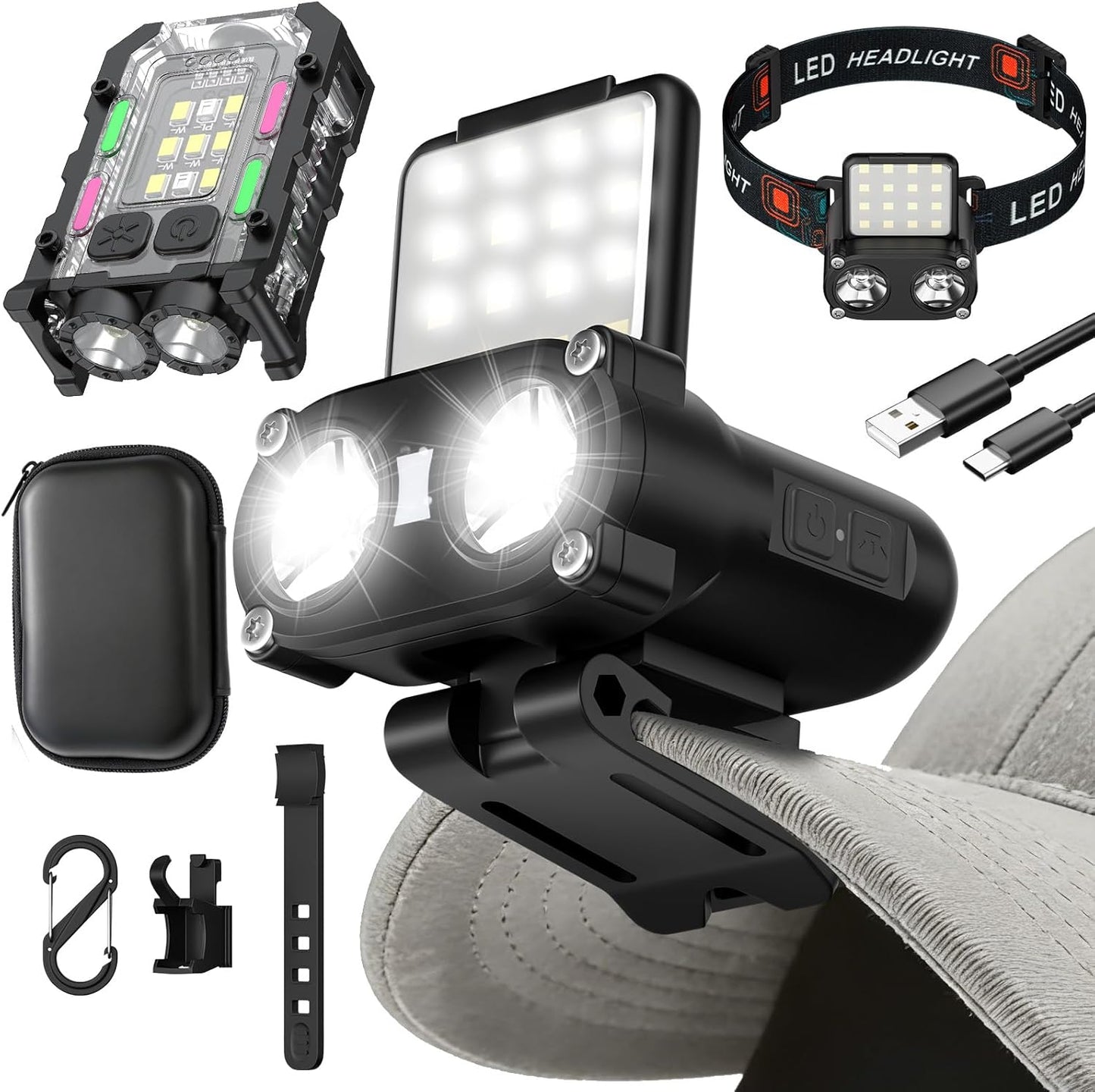 Linterna frontal LED recargable con clip ajustable para casco