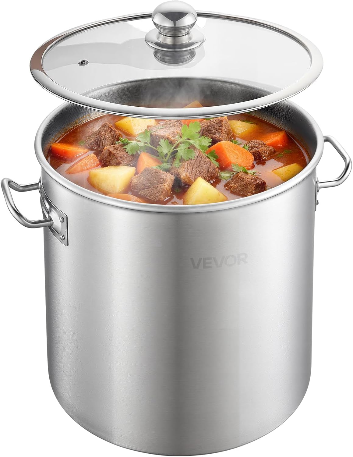 Olla acero inox 21qt con tapa vidrio comp gas inducción