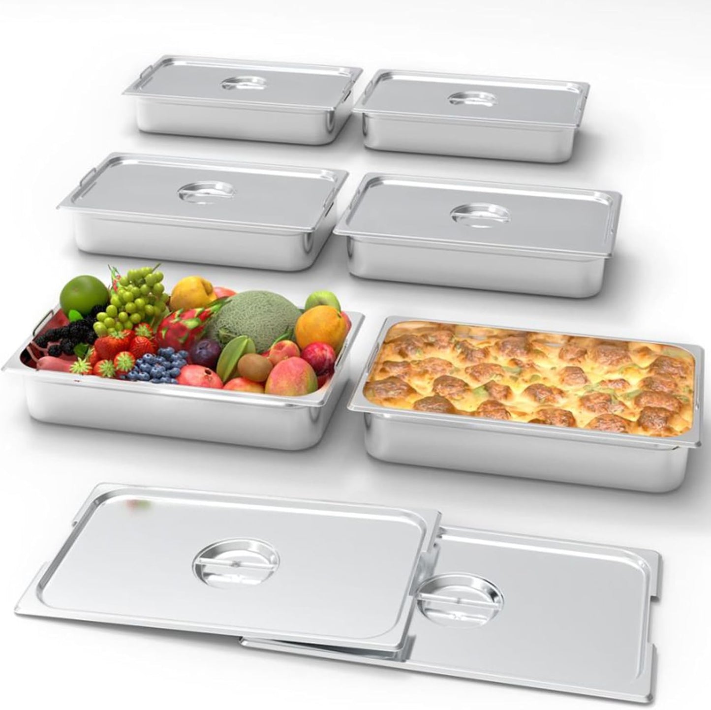 6 Pzas Sartenes Hotel 4pulg Acero Inox 304 Con Tapa