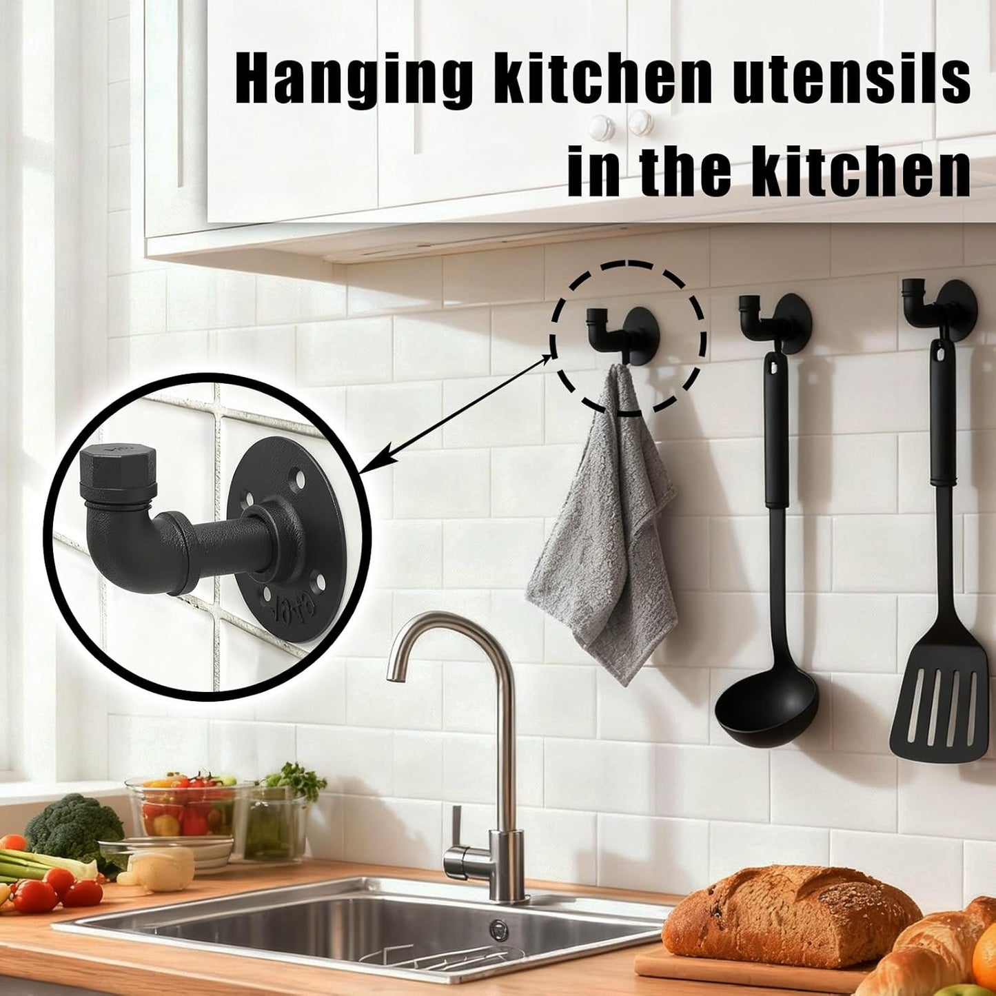 Gancho hierro forjado rústico para pared decoración cocina