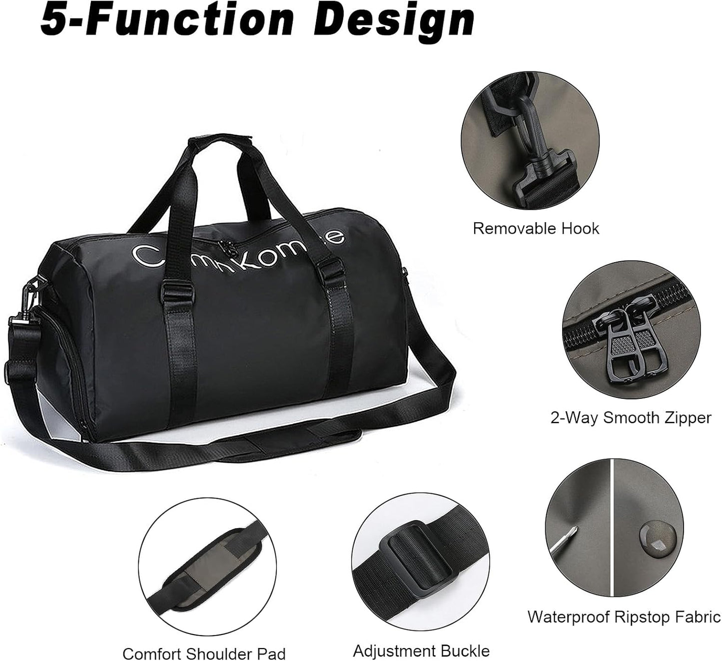 Bolsa gimnasio impermeable con compartimento zapatos negro