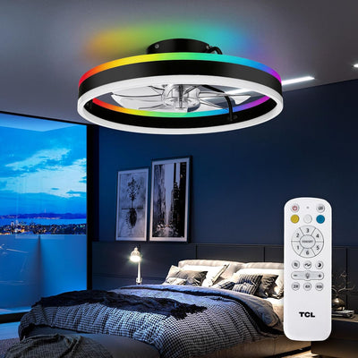 Ventilador techo empotrado 20pulg luces RGB control remoto motor CC