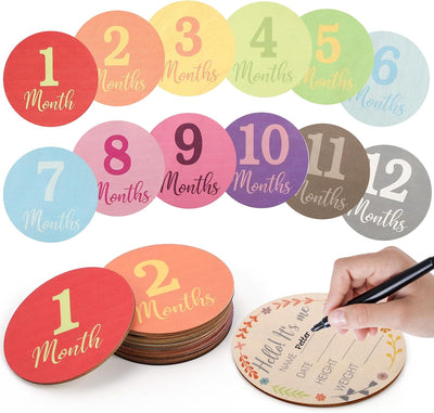 Tarjetas madera hitos mensuales bebé paquete 13