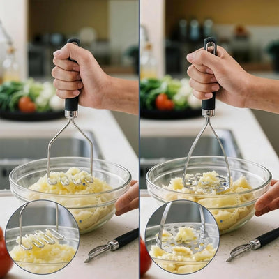 Juego de 3 machacadores y peladores de papas, 2 trituradores de acero inoxidable con asas antideslizantes