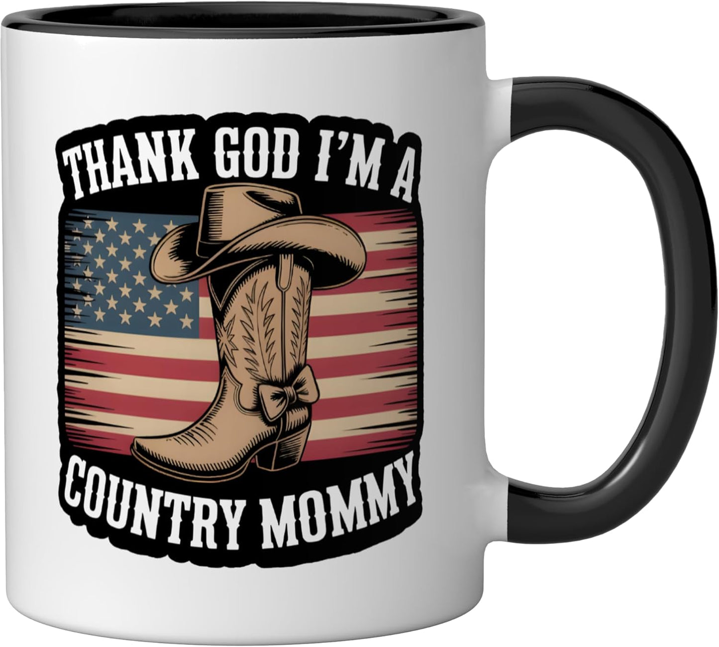 Taza cerámica bandera USA vaquero western madre del campo negro/blanco