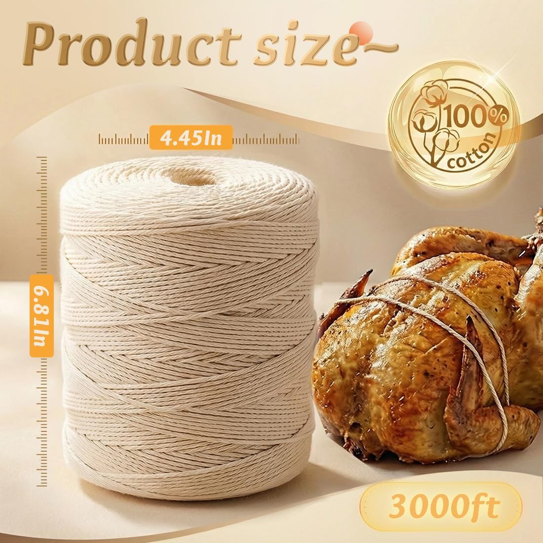 Cuerda carnicero algodón 3000pulg grado alimenticio cocina asar