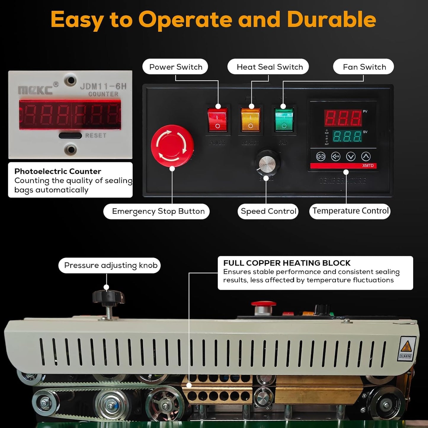 Sellador automático de banda horizontal con función contador para bolsas de PVC