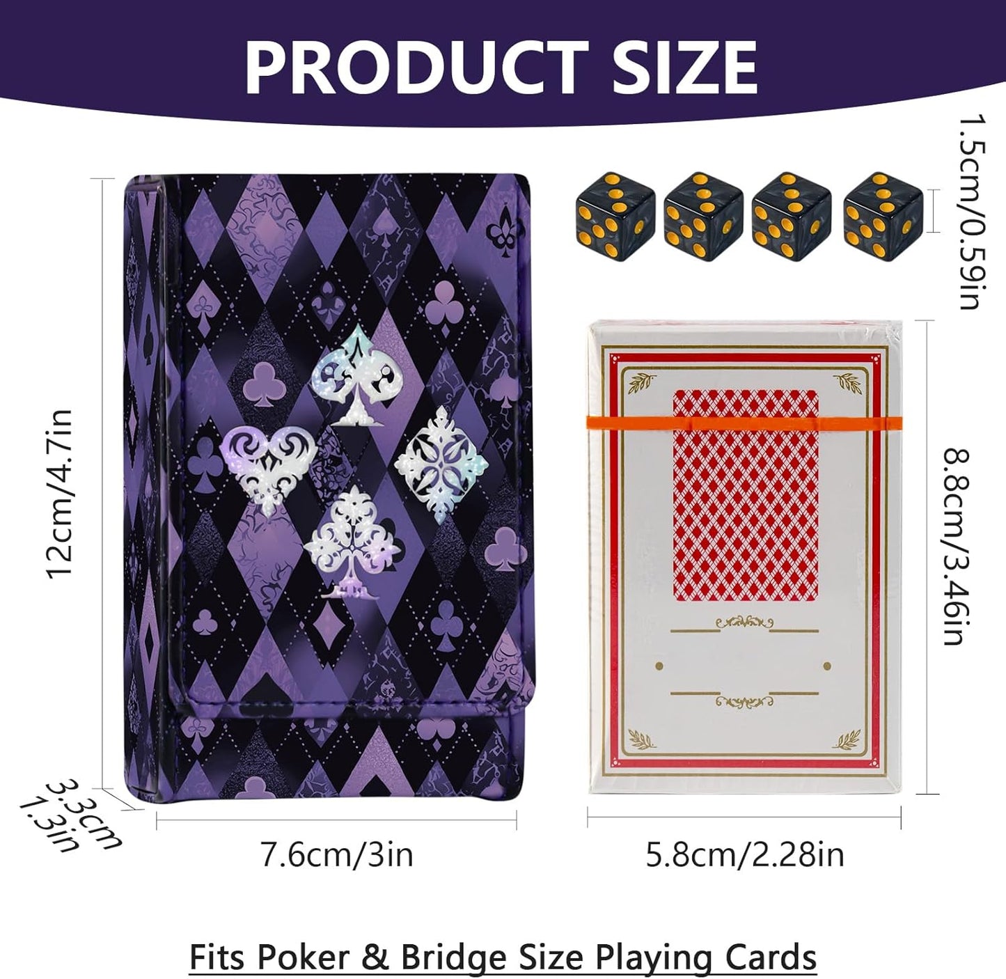 Caja para cartas de bridge de cuero 4.7x3x1.3 pulg purpura