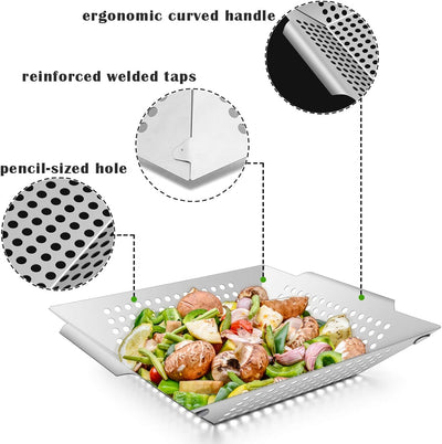 Cesta parrilla 8pulg set 2 acero inox para verduras y brochetas