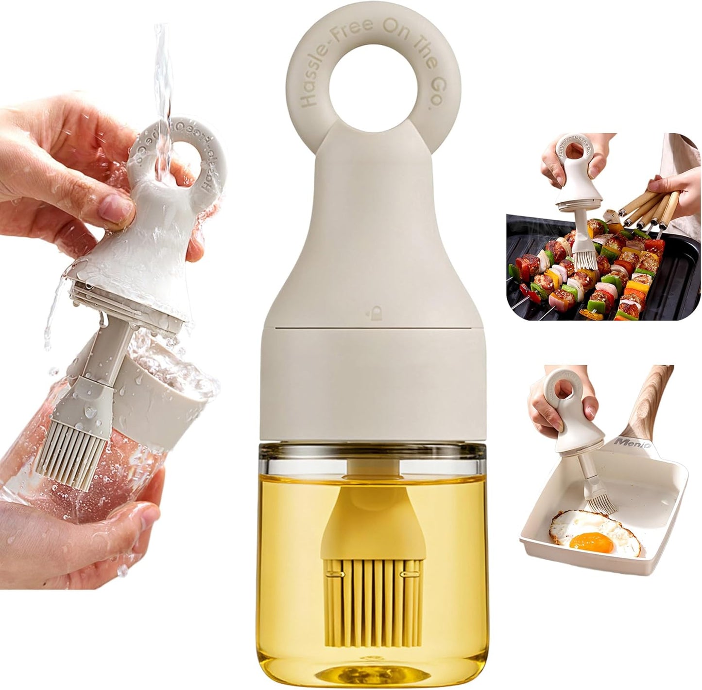 Botella cepillo de aceite 2 en 1 con cabezal de silicona y dispensador de vidrio