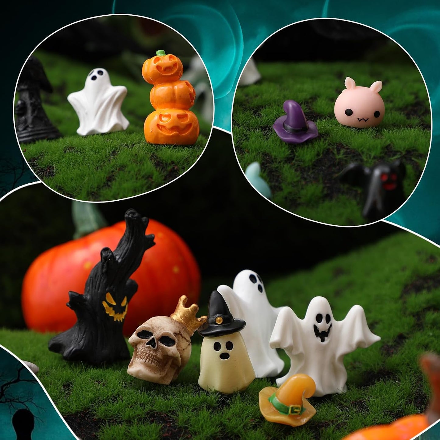 Figuras Halloween resina calabaza fantasma murciélagos